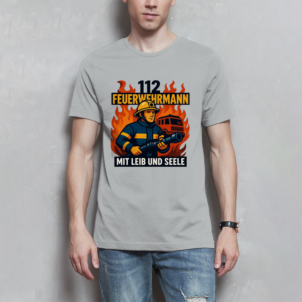 Herren T-Shirt Feuerwehrmann 112 – Mit Leib und Seele | Feuerwehr Shirt Männer