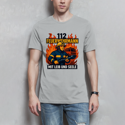 Herren T-Shirt Feuerwehrmann 112 – Mit Leib und Seele | Feuerwehr Shirt Männer