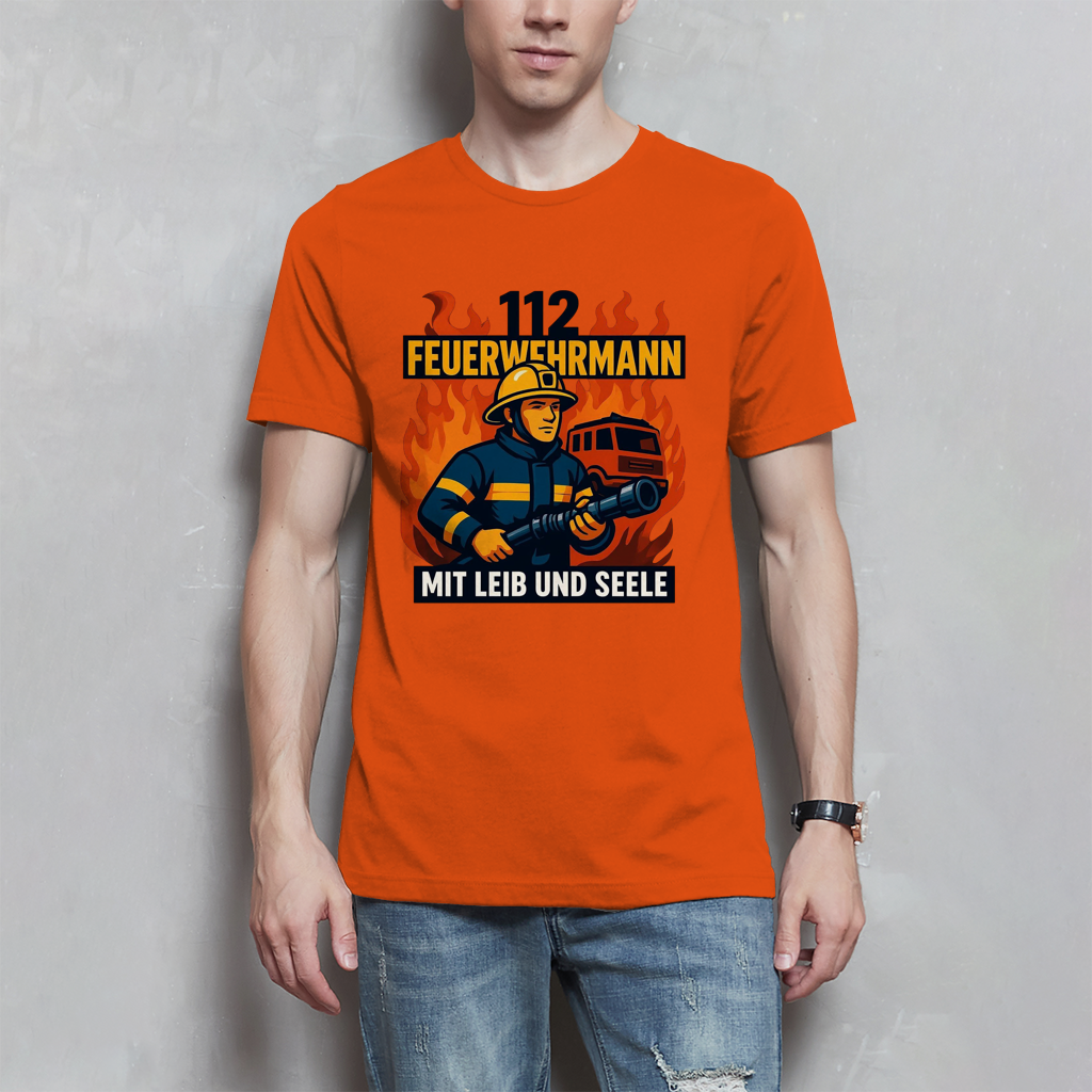 Herren T-Shirt Feuerwehrmann 112 – Mit Leib und Seele | Feuerwehr Shirt Männer