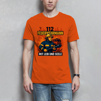 Herren T-Shirt Feuerwehrmann 112 – Mit Leib und Seele | Feuerwehr Shirt Männer