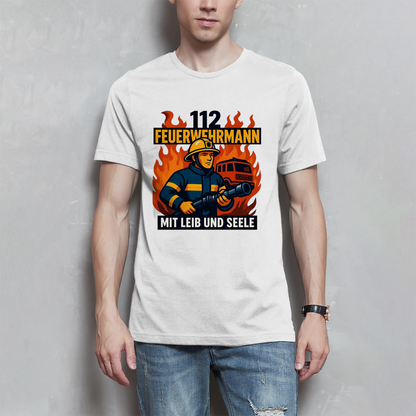 Herren T-Shirt Feuerwehrmann 112 – Mit Leib und Seele | Feuerwehr Shirt Männer
