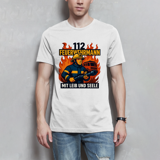 Herren T-Shirt Feuerwehrmann 112 – Mit Leib und Seele | Feuerwehr Shirt Männer