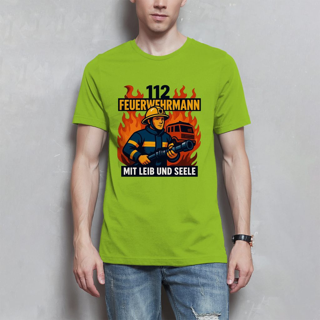 Herren T-Shirt Feuerwehrmann 112 – Mit Leib und Seele | Feuerwehr Shirt Männer