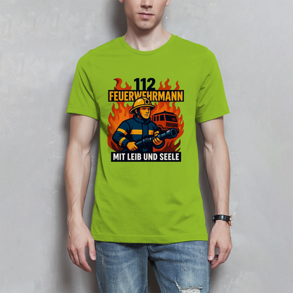 Herren T-Shirt Feuerwehrmann 112 – Mit Leib und Seele | Feuerwehr Shirt Männer
