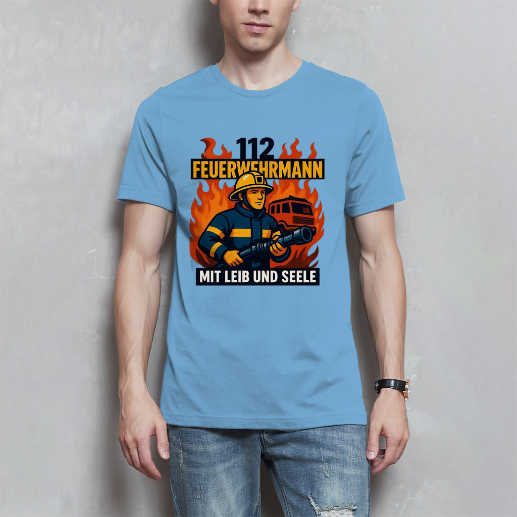Herren T-Shirt Feuerwehrmann 112 – Mit Leib und Seele | Feuerwehr Shirt Männer