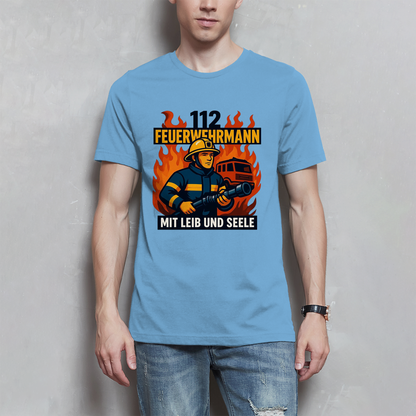 Herren T-Shirt Feuerwehrmann 112 – Mit Leib und Seele | Feuerwehr Shirt Männer