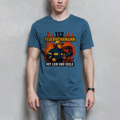 Herren T-Shirt Feuerwehrmann 112 – Mit Leib und Seele | Feuerwehr Shirt Männer