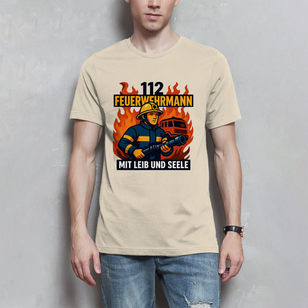 Herren T-Shirt Feuerwehrmann 112 – Mit Leib und Seele | Feuerwehr Shirt Männer