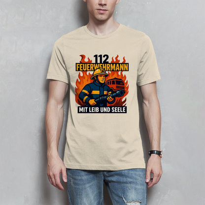 Herren T-Shirt Feuerwehrmann 112 – Mit Leib und Seele | Feuerwehr Shirt Männer