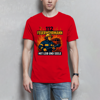 Herren T-Shirt Feuerwehrmann 112 – Mit Leib und Seele | Feuerwehr Shirt Männer