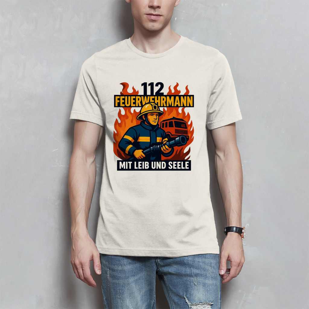Herren T-Shirt Feuerwehrmann 112 – Mit Leib und Seele | Feuerwehr Shirt Männer