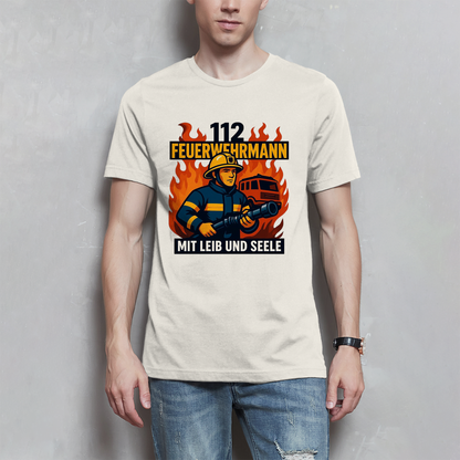 Herren T-Shirt Feuerwehrmann 112 – Mit Leib und Seele | Feuerwehr Shirt Männer