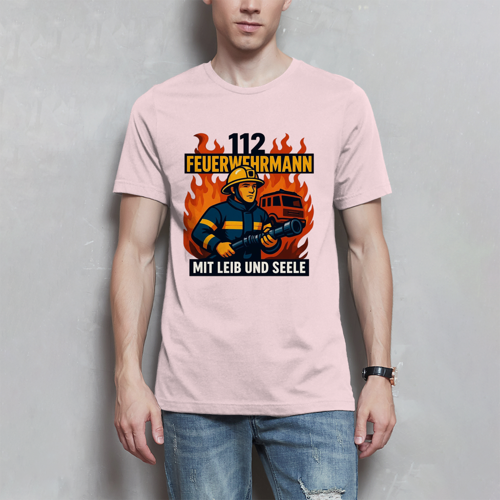 Herren T-Shirt Feuerwehrmann 112 – Mit Leib und Seele | Feuerwehr Shirt Männer