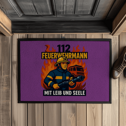 Fußmatte Feuerwehrmann 112 – Mit Leib und Seele | Fußabtreter mit Gummirand