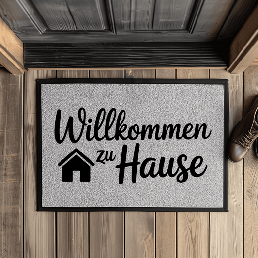 Bedruckte Fußmatte mit Gummirand – Willkommen zu Hause | Türvorleger
