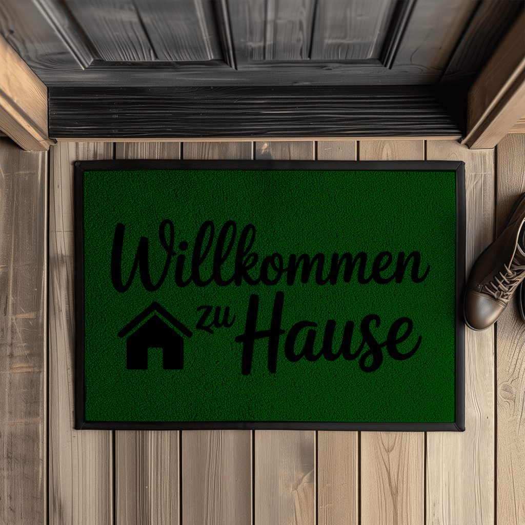Bedruckte Fußmatte mit Gummirand – Willkommen zu Hause | Türvorleger