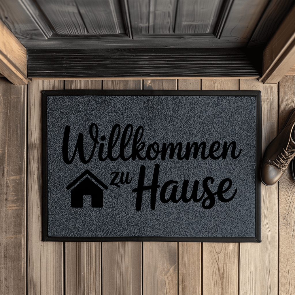 Bedruckte Fußmatte mit Gummirand – Willkommen zu Hause | Türvorleger