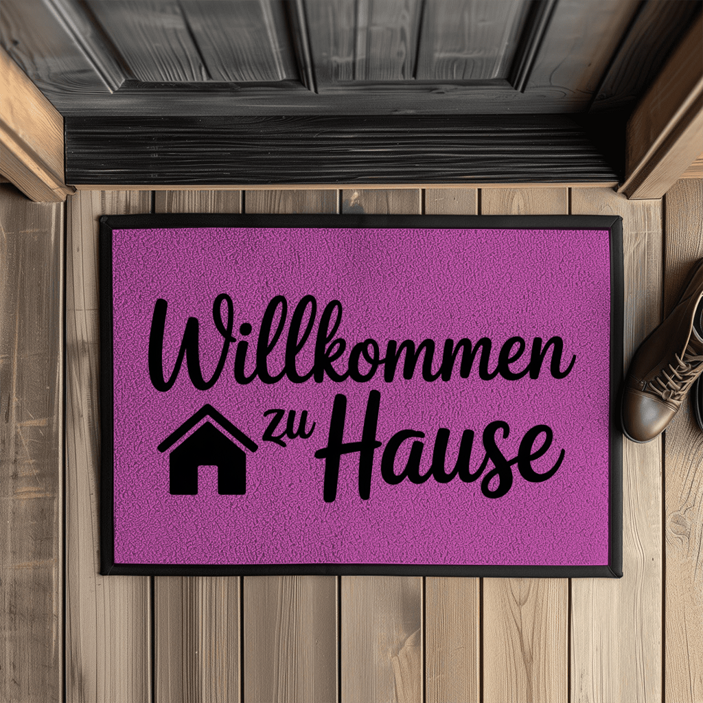 Bedruckte Fußmatte mit Gummirand – Willkommen zu Hause | Türvorleger