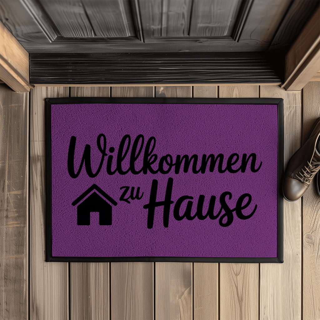 Bedruckte Fußmatte mit Gummirand – Willkommen zu Hause | Türvorleger