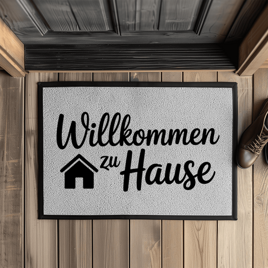 Bedruckte Fußmatte mit Gummirand – Willkommen zu Hause | Türvorleger