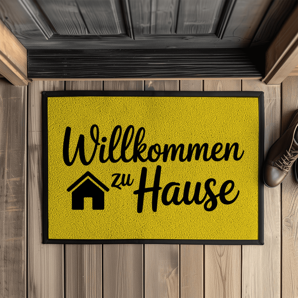 Bedruckte Fußmatte mit Gummirand – Willkommen zu Hause | Türvorleger