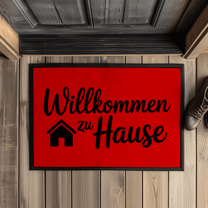 Bedruckte Fußmatte mit Gummirand – Willkommen zu Hause | Türvorleger