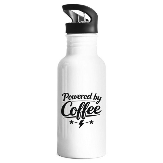 Edelstahl-Trinkflasche „Powered by Coffee“ – Bedruckte Trinkflasche aus Edelstahl für unterwegs