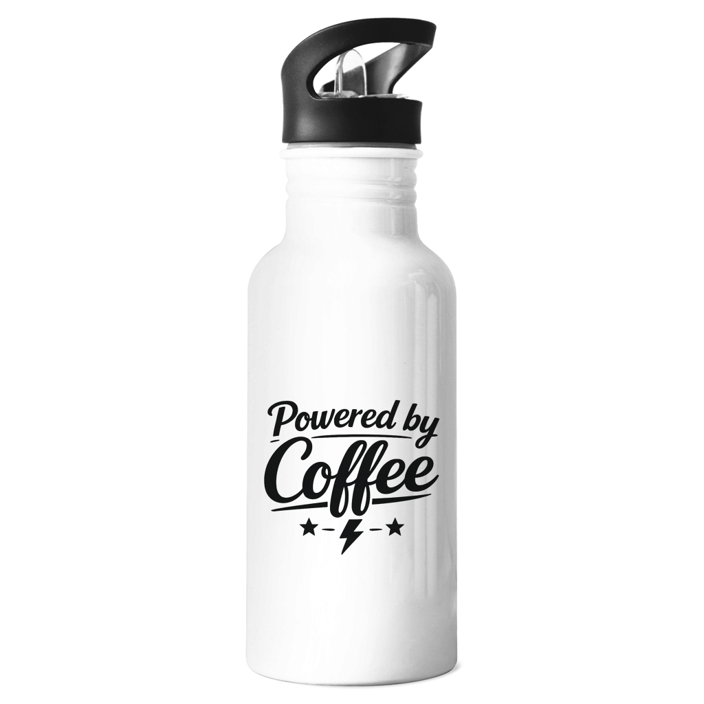 Edelstahl-Trinkflasche „Powered by Coffee“ – Bedruckte Trinkflasche aus Edelstahl für unterwegs