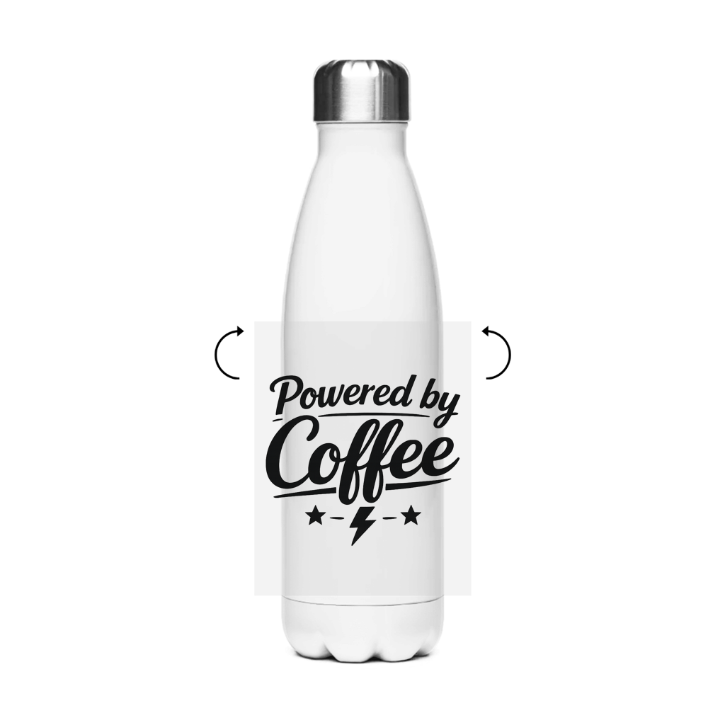 Edelstahl-Thermoflasche „Powered by Coffee“ – Bedruckte Isolierflasche für heiße & kalte Getränke