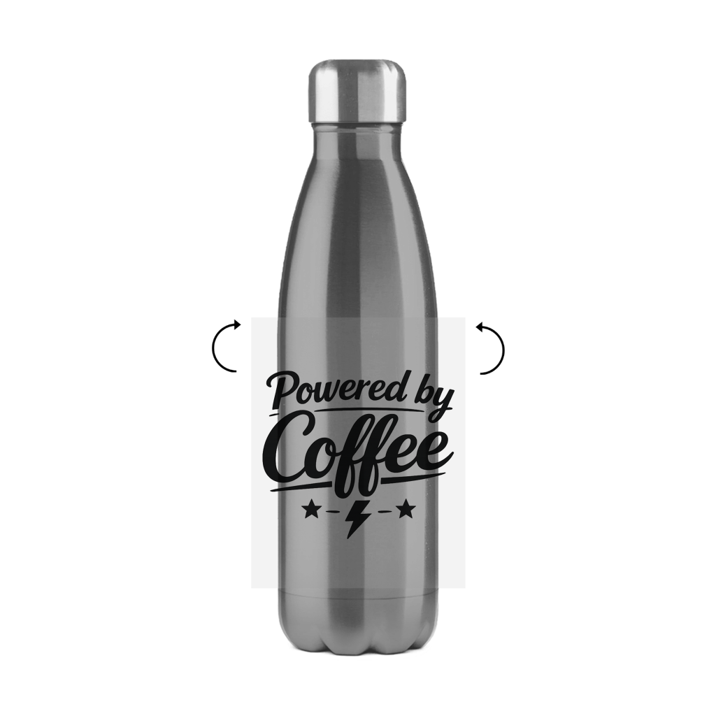 Edelstahl-Thermoflasche „Powered by Coffee“ – Bedruckte Isolierflasche für heiße & kalte Getränke