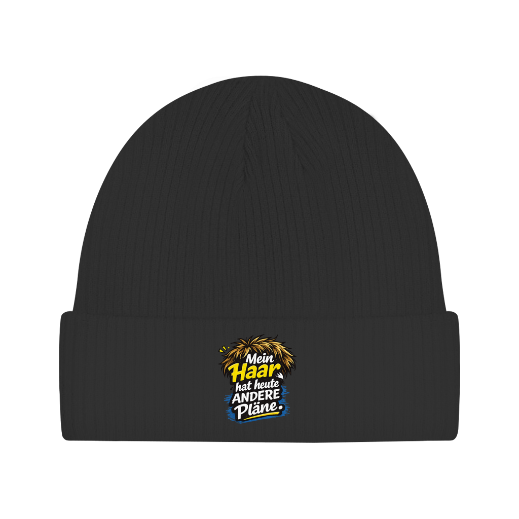 Beanie „Mein Haar hat heute andere Pläne“ – Lustige Unisex Mütze aus Bio-Baumwolle
