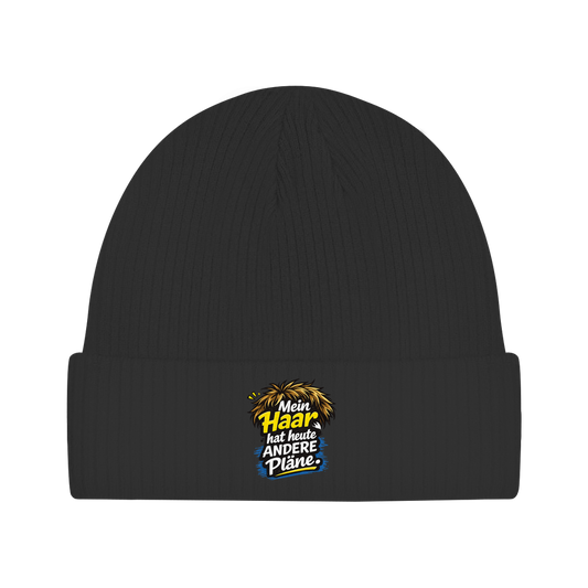 Beanie „Mein Haar hat heute andere Pläne“ – Lustige Unisex Mütze aus Bio-Baumwolle