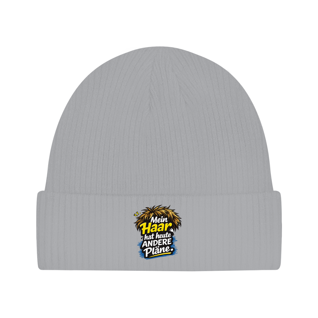 Beanie „Mein Haar hat heute andere Pläne“ – Lustige Unisex Mütze aus Bio-Baumwolle