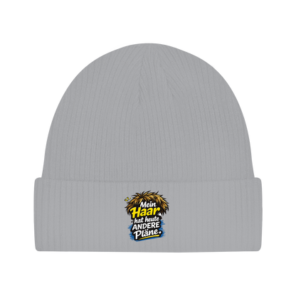 Lustige Beanie Mütze „Mein Haar hat heute andere Pläne“ – Lustige Unisex Mütze aus Bio-Baumwolle