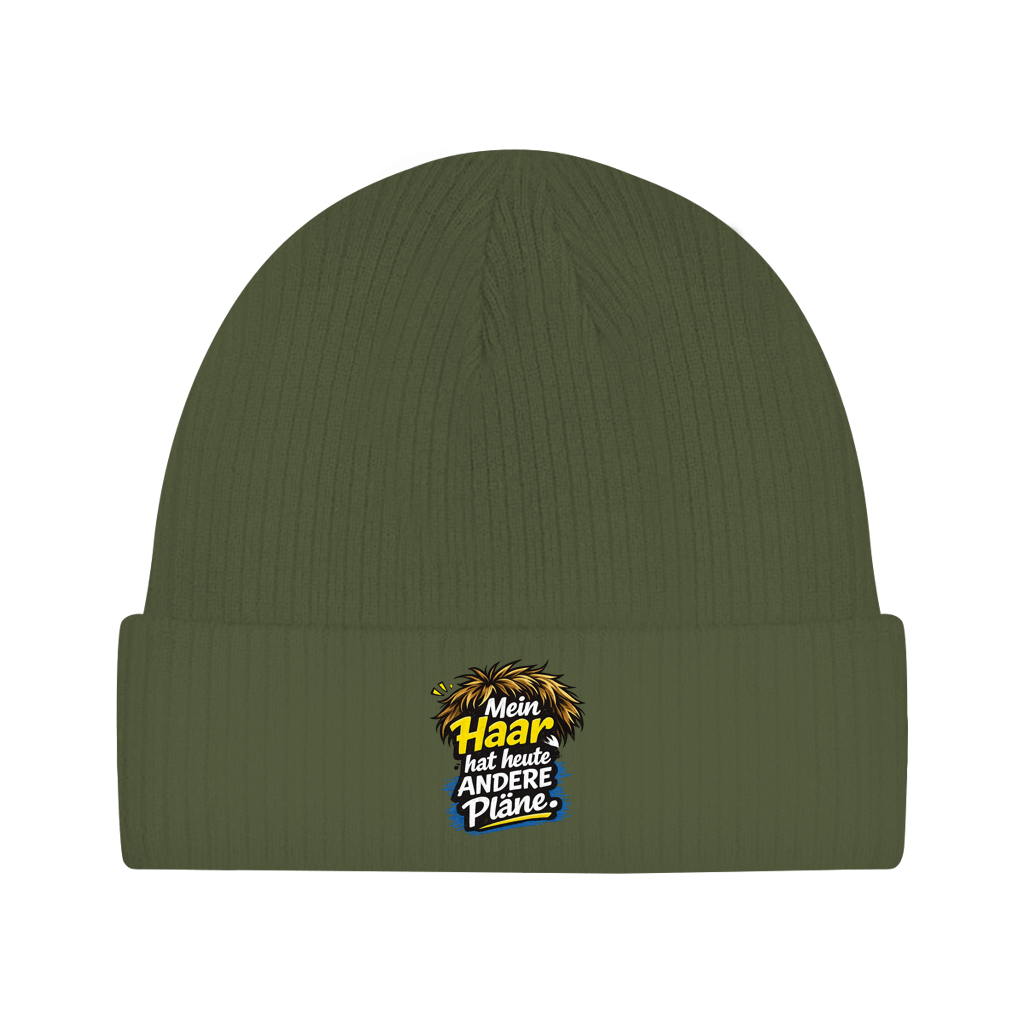 Beanie „Mein Haar hat heute andere Pläne“ – Lustige Unisex Mütze aus Bio-Baumwolle