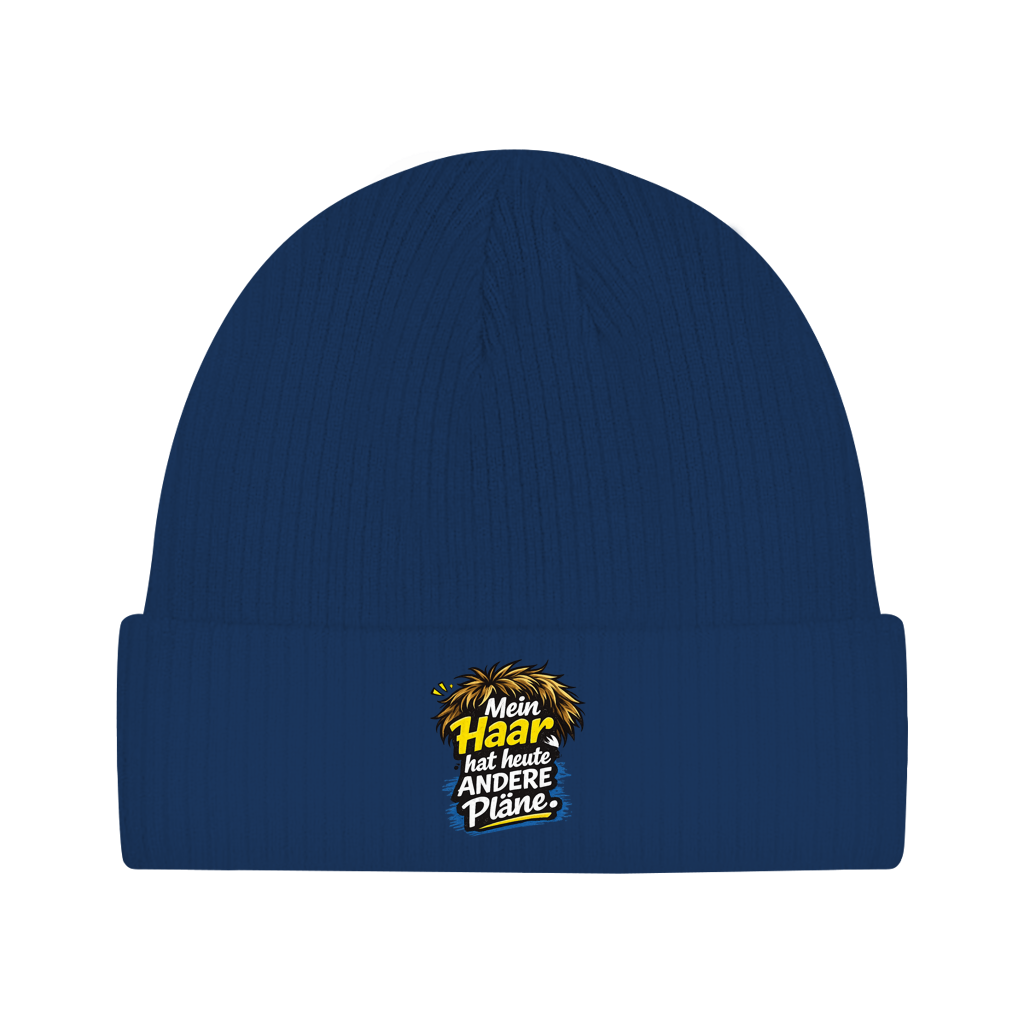 Beanie „Mein Haar hat heute andere Pläne“ – Lustige Unisex Mütze aus Bio-Baumwolle