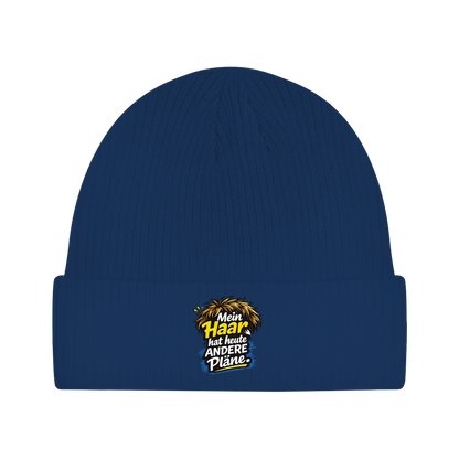 Lustige Beanie Mütze „Mein Haar hat heute andere Pläne“ – Lustige Unisex Mütze aus Bio-Baumwolle