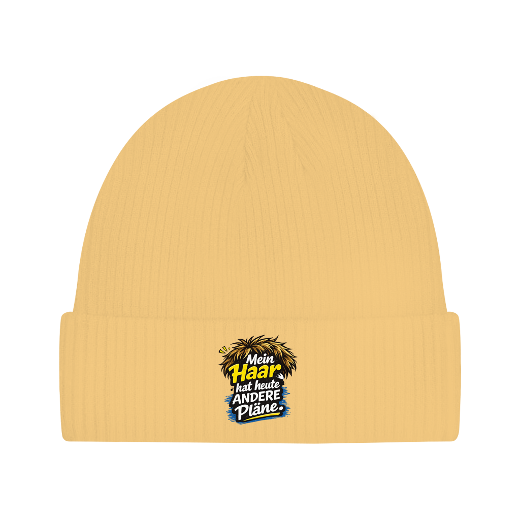 Beanie „Mein Haar hat heute andere Pläne“ – Lustige Unisex Mütze aus Bio-Baumwolle