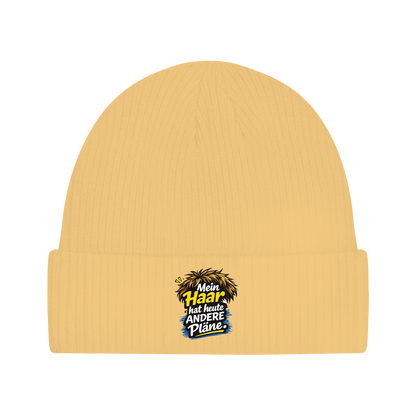 Lustige Beanie Mütze „Mein Haar hat heute andere Pläne“ – Lustige Unisex Mütze aus Bio-Baumwolle