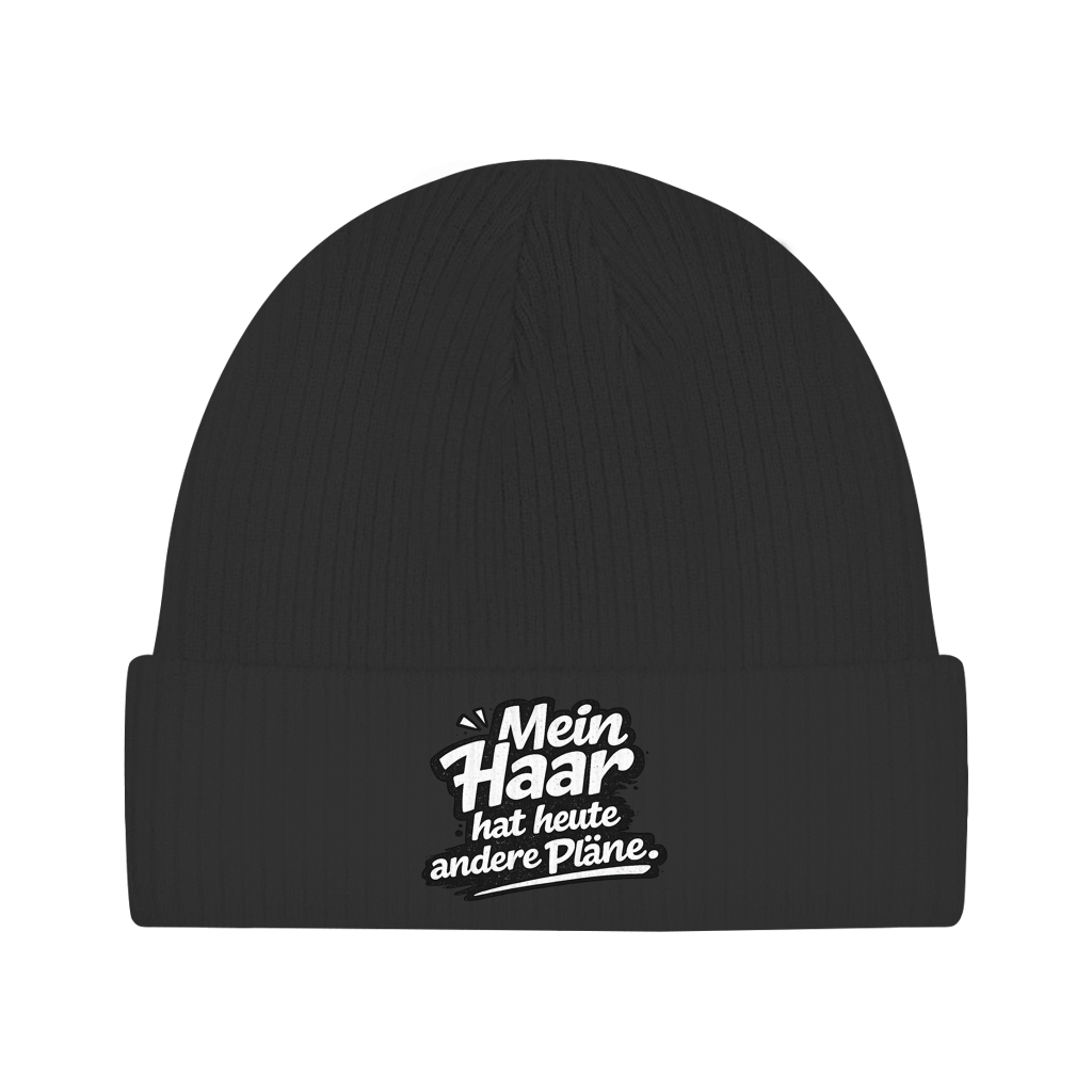 Beanie „Mein Haar hat heute andere Pläne“ – Lustige Unisex Mütze aus Bio-Baumwolle
