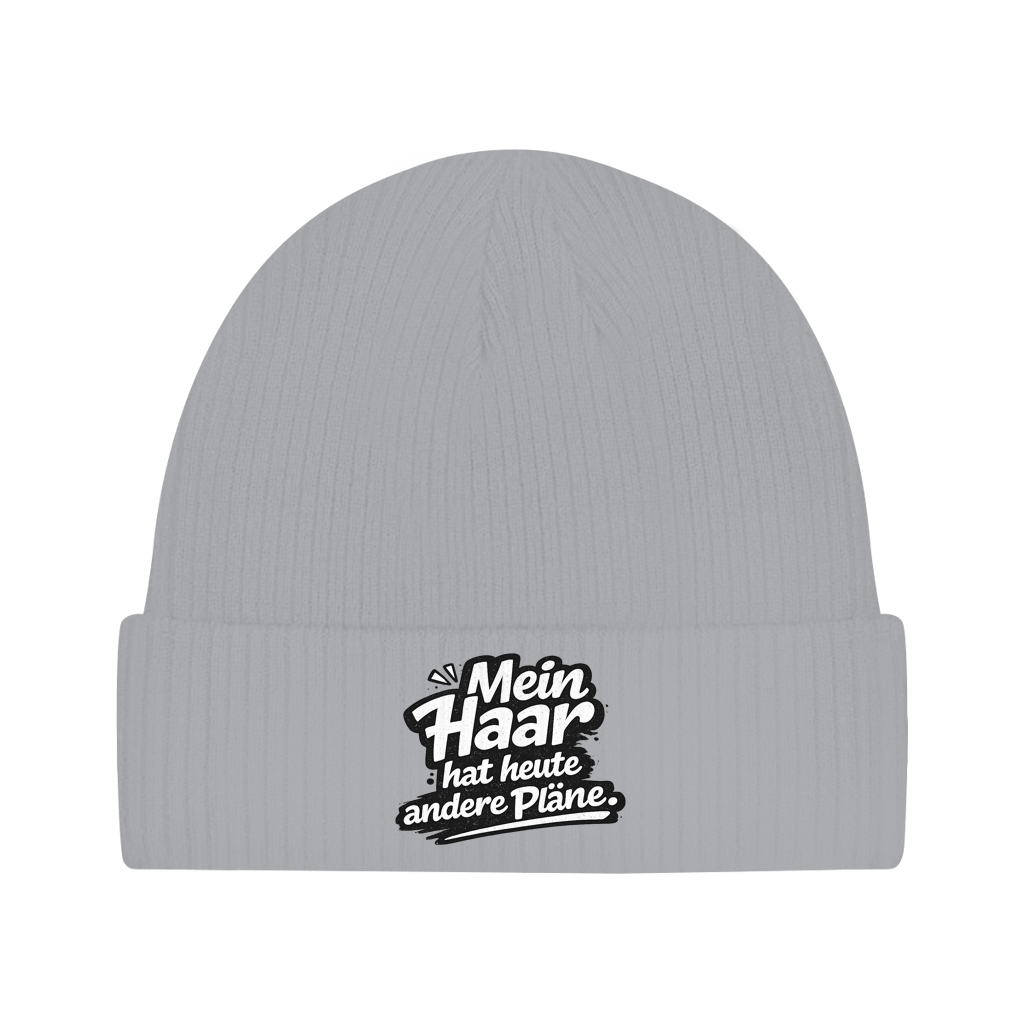Beanie „Mein Haar hat heute andere Pläne“ – Lustige Unisex Mütze aus Bio-Baumwolle
