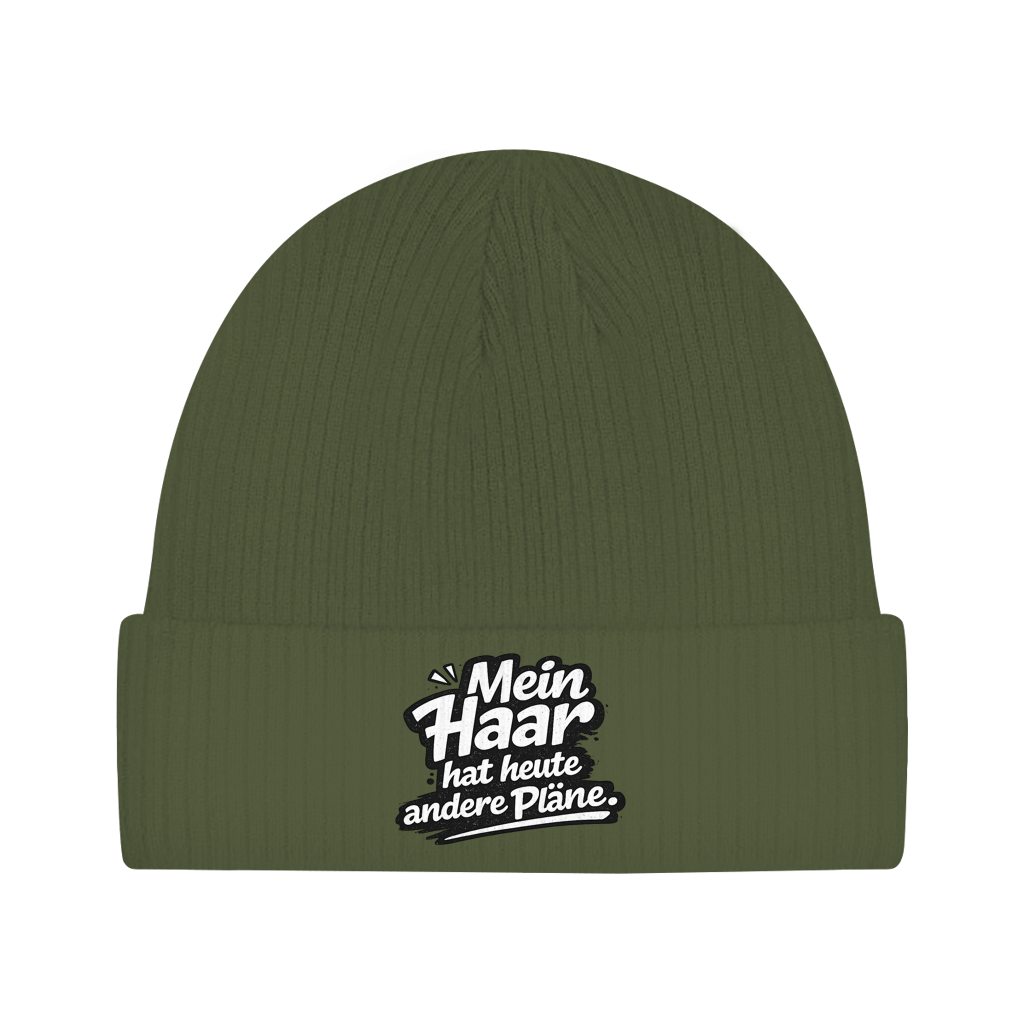 Beanie „Mein Haar hat heute andere Pläne“ – Lustige Unisex Mütze aus Bio-Baumwolle