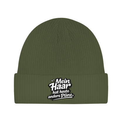 Beanie „Mein Haar hat heute andere Pläne“ – Lustige Unisex Mütze aus Bio-Baumwolle