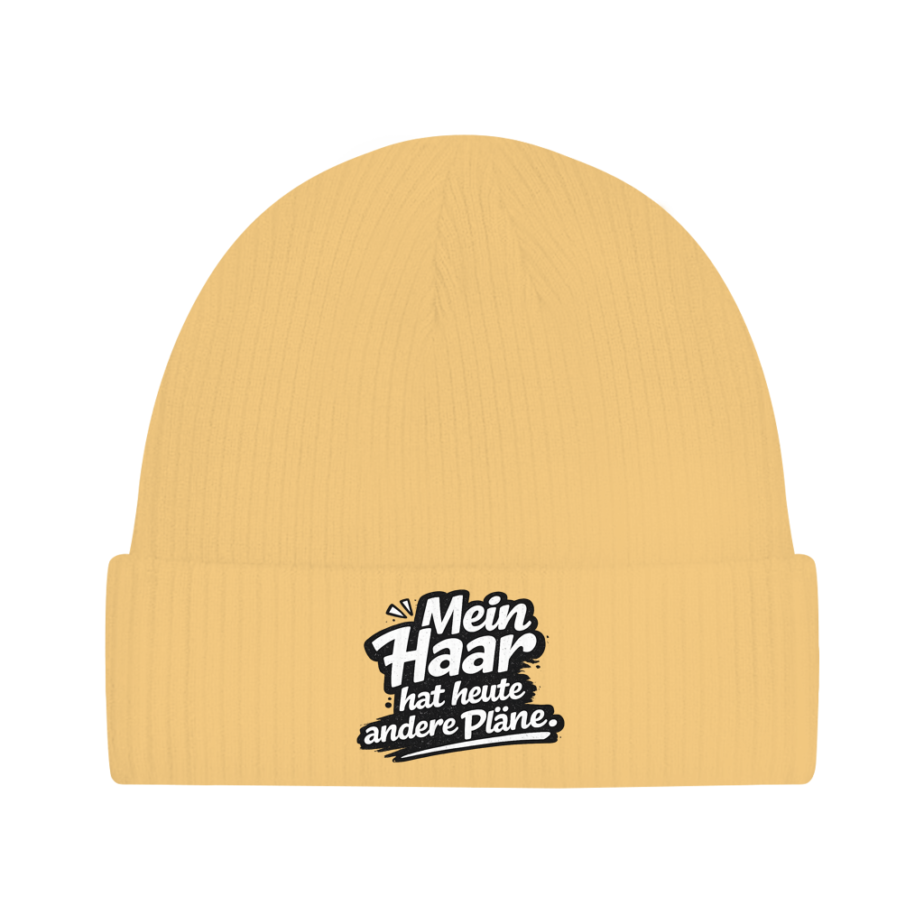 Beanie „Mein Haar hat heute andere Pläne“ – Lustige Unisex Mütze aus Bio-Baumwolle