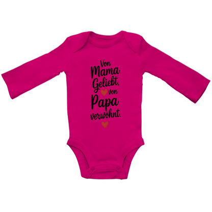 Baby Bio Langarm Body – Von Mama geliebt, von Papa verwöhnt | schwarze Schrift