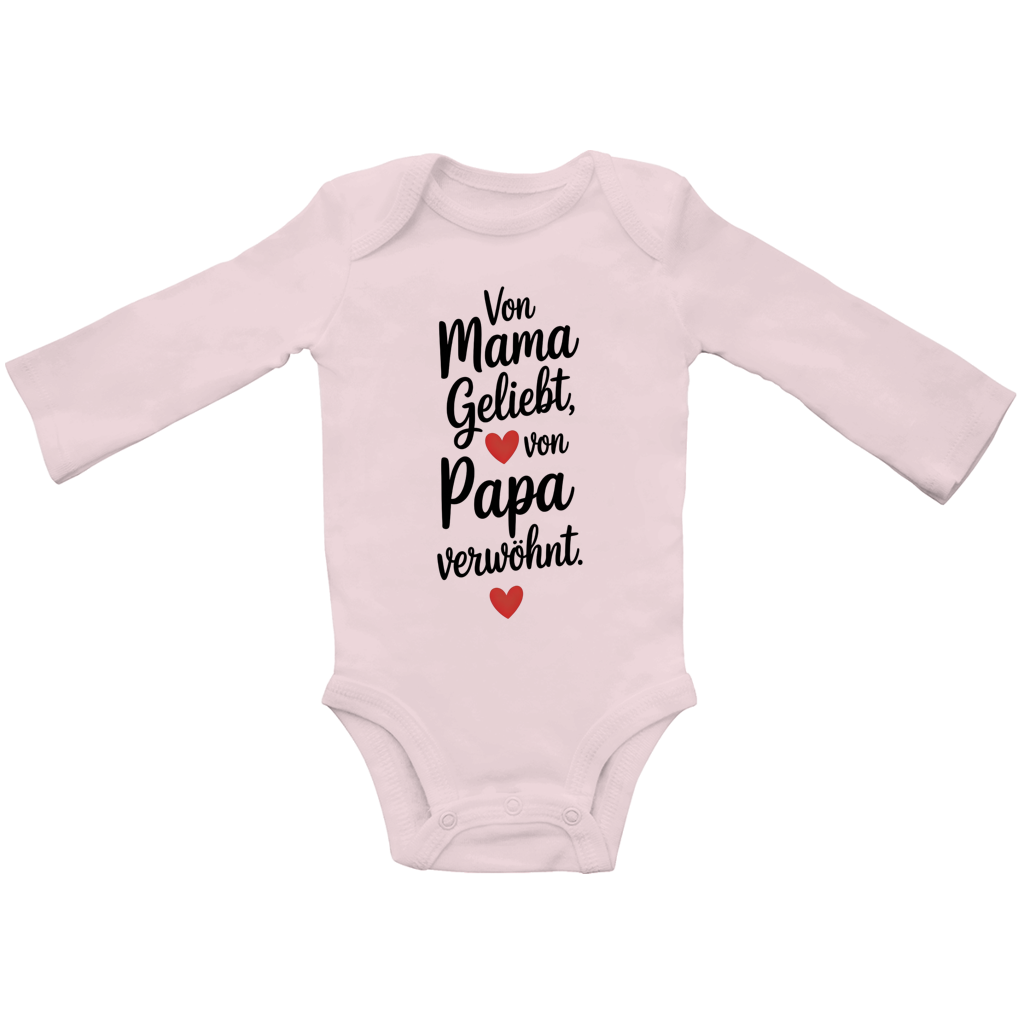 Baby Bio Langarm Body – Von Mama geliebt, von Papa verwöhnt | schwarze Schrift