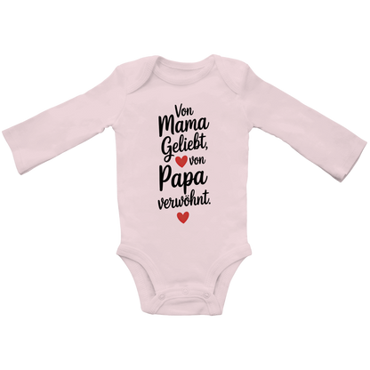 Baby Bio Langarm Body – Von Mama geliebt, von Papa verwöhnt | schwarze Schrift