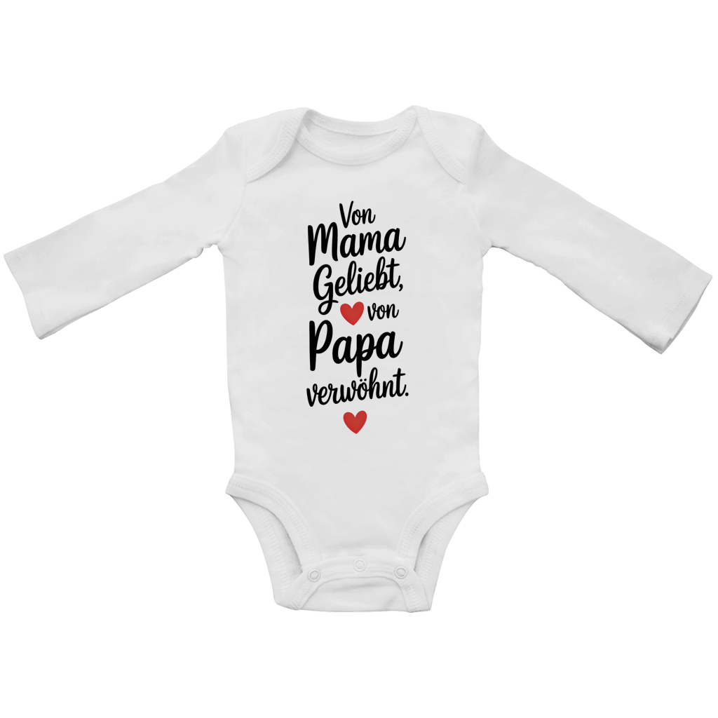 Baby Bio Langarm Body – Von Mama geliebt, von Papa verwöhnt | schwarze Schrift