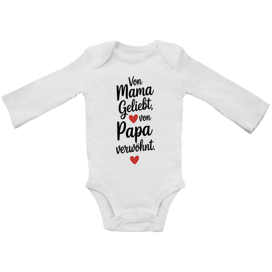 Baby Bio Langarm Body – Von Mama geliebt, von Papa verwöhnt | schwarze Schrift