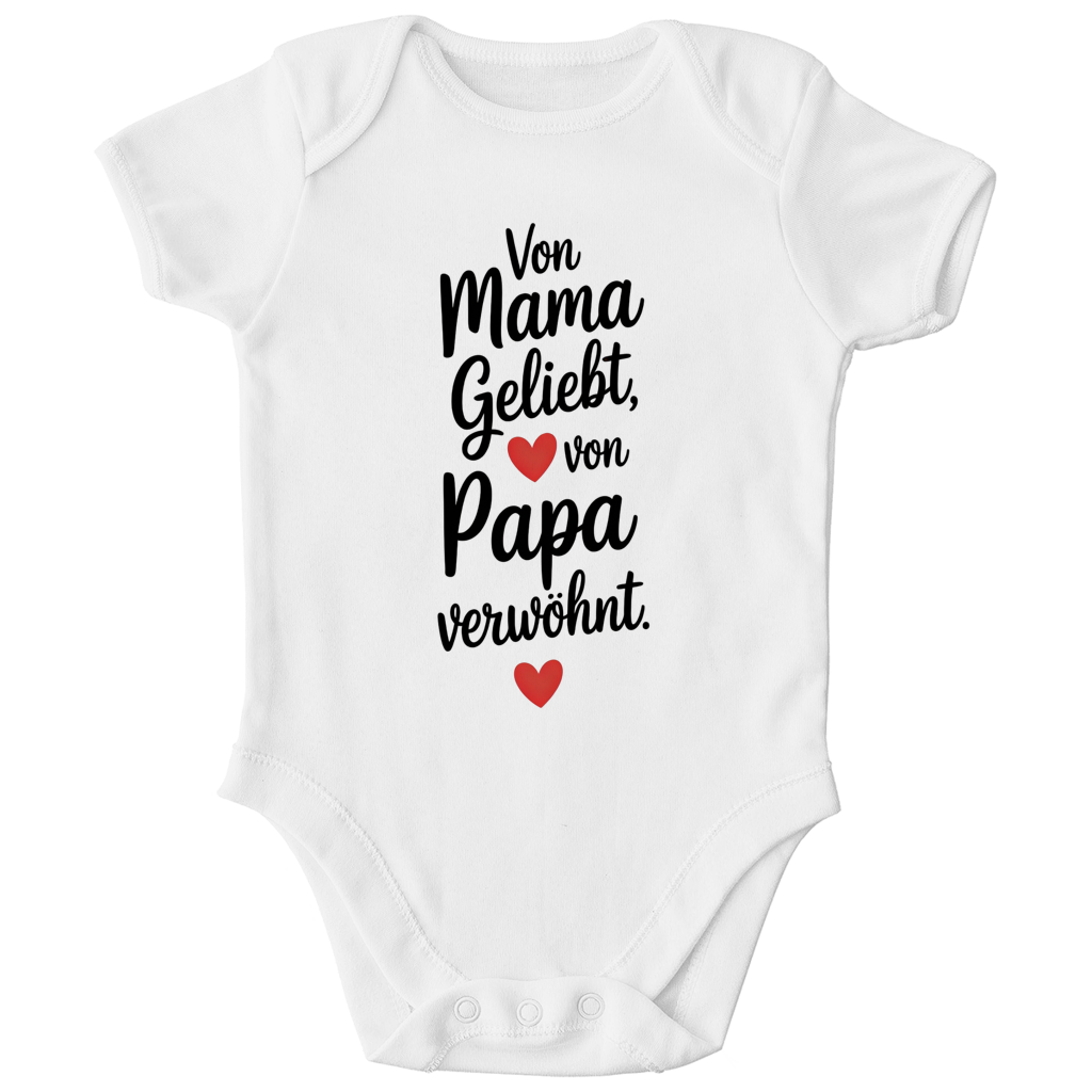 Kinder Bio Body mit Spruch „Von Mama geliebt, von Papa verwöhnt“ | schwarze Schrift